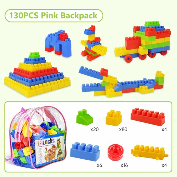 130 Pcs Building Toys for Toddlers, First Builders Building Blocks with Building Bag, Educational Assembly Toys Creative Kids Building Blocks for Children Boys and Girls Gift - Image 2